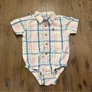4/20$ Land N Sea Plaid Short Sleeve Baby Button Down Bodysuit Onesie size 24M